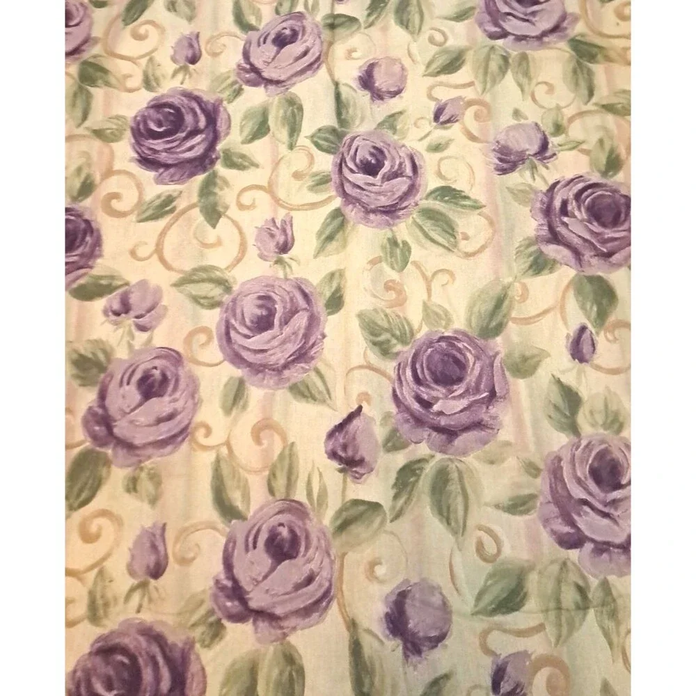 Vintage Purple Rose Shower Curtain W Attached Valance Country Cottage Coquette